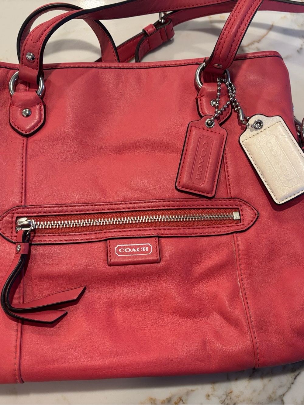 Coach Coral Pink Leather Shoulder Tote